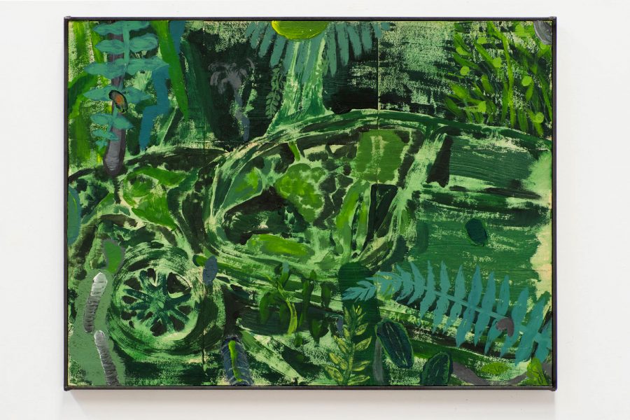 Green Disaster, 2021, 45x60 cm, acrylic and sand on paper, mounted on wooden board