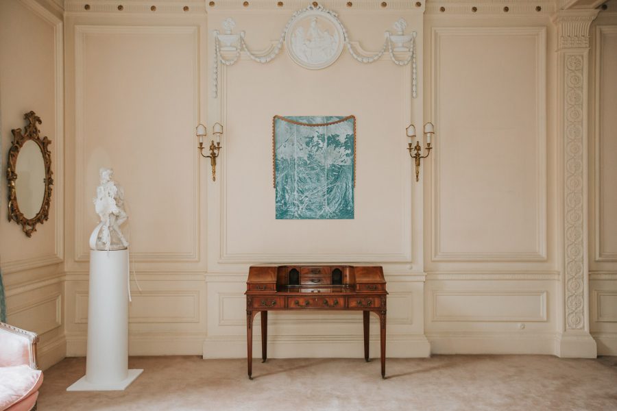 From left: Savvas Christodoulides, He loved nature, 2008, Stefania Strouza, Anatolia, 2012, Doomed companions, unsubstantial shades, 2022, NEON at the Hellenic Residence, Installation view | Photograph © Christine Constantine, courtesy NEON and the artists
